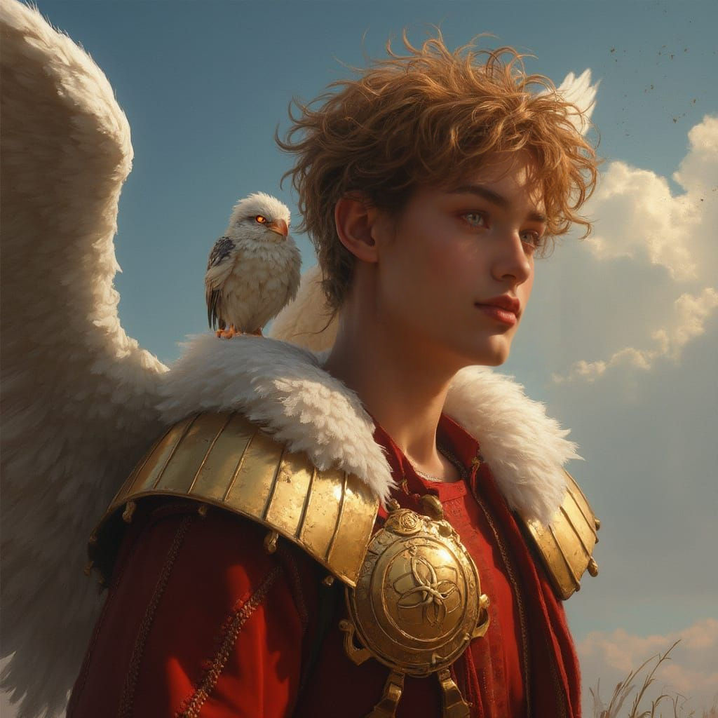 Golden Armored Angel with Ravens, Dark Fantasy Style