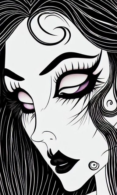 Disney-esque Goth Girl Portrait in Cel-Shaded Style