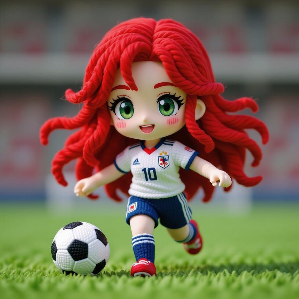 Chibi Yarn Soccer Player in 3D Style