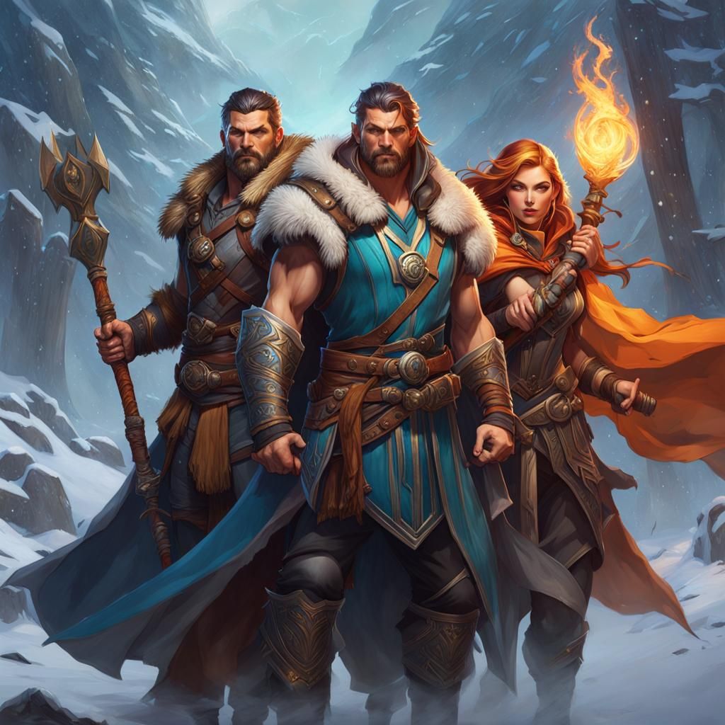 Heroic Fantasy Trio Portrait in Art Nouveau Style