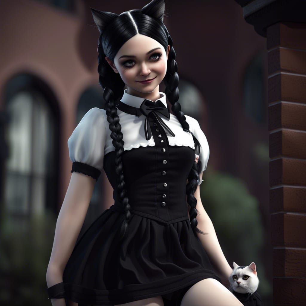 Wednesday Addams with Demonic Smile in Gothic Style