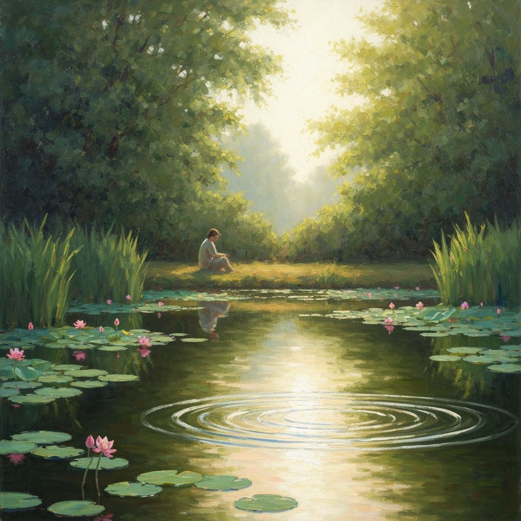 Impressionist Oil Painting of a Serene Pond Scene