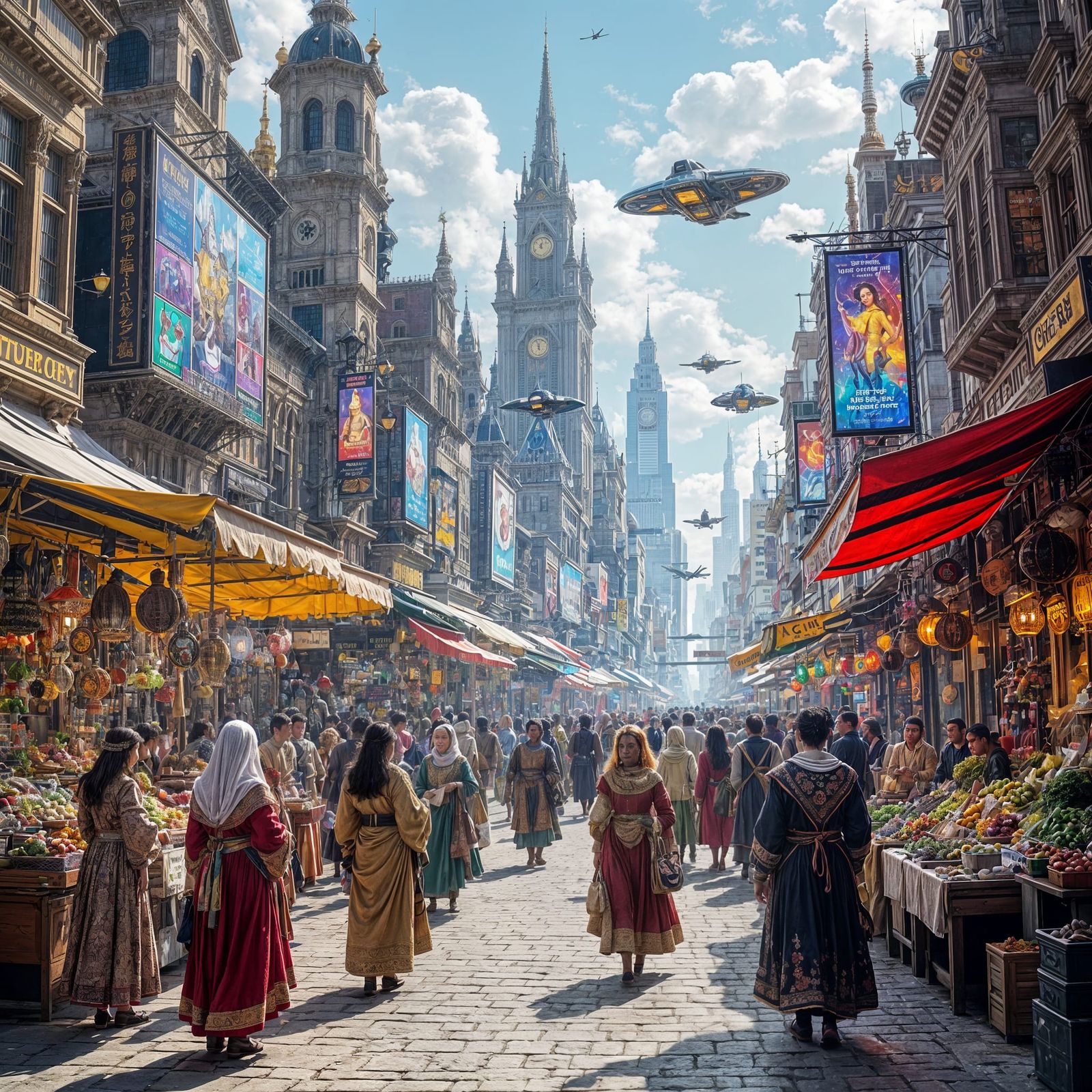 Futuristic City Market in Dutch Golden Age Style