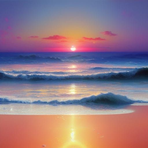 Twin Flame Dolphins in Pink Sunset Oil Painting