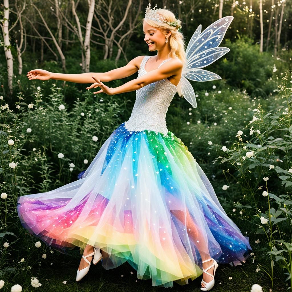 Rainbow Crystal Fairy Dancing Under Stars