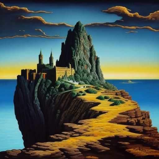 Surreal Portrait of Figure in Dreamlike Landscape