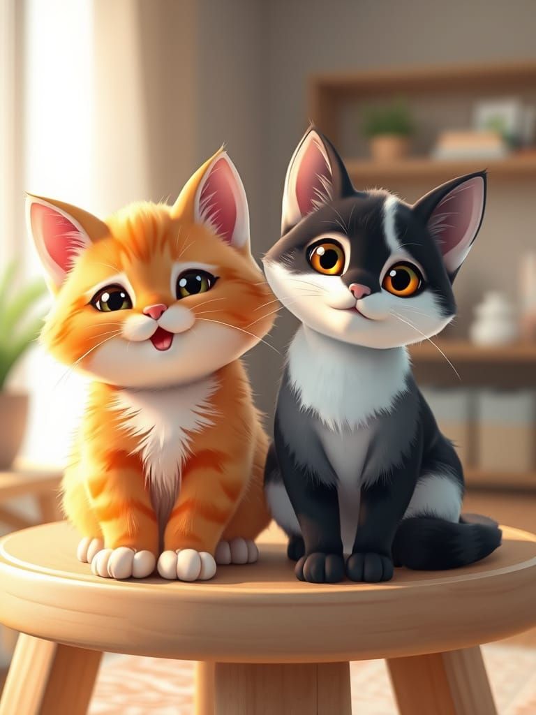 Anime-Style Twin Cats with Expressive Eyes