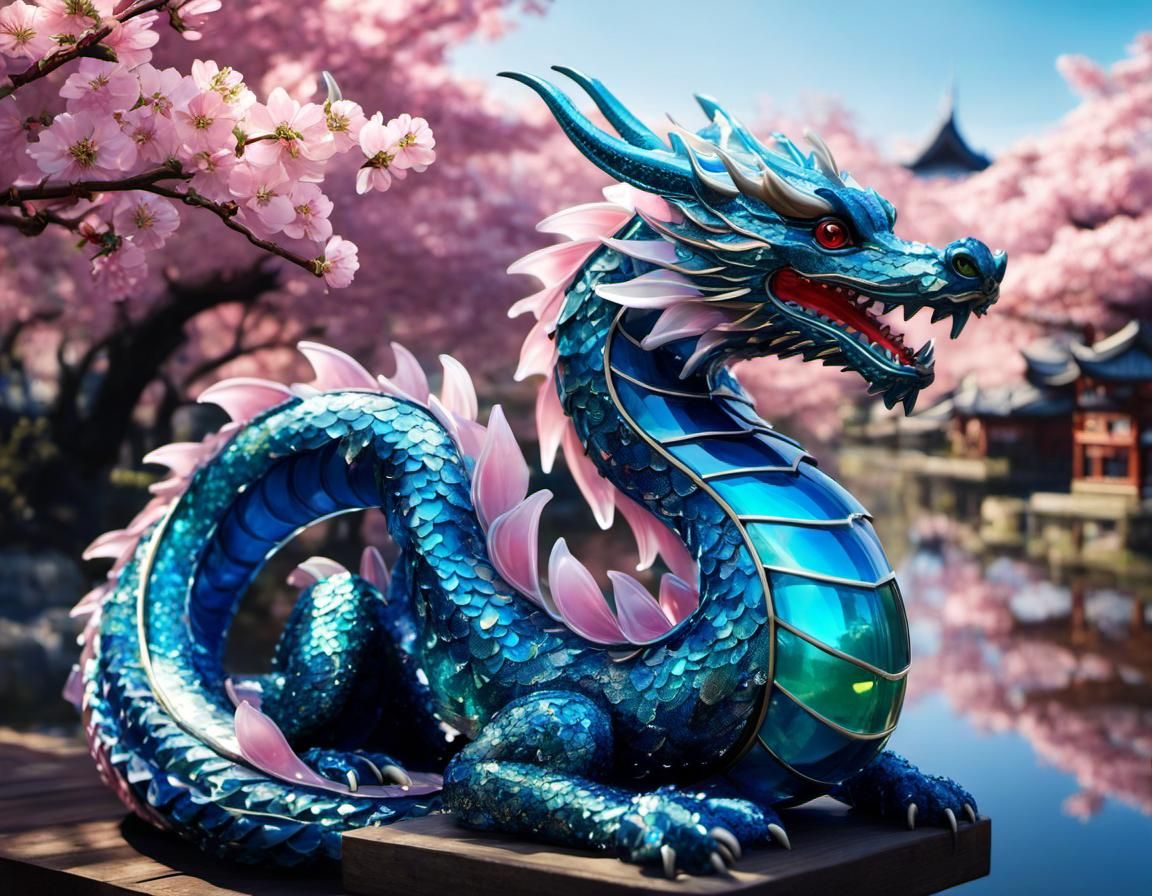 Glass Cherry Blossom Dragon in Anime Style