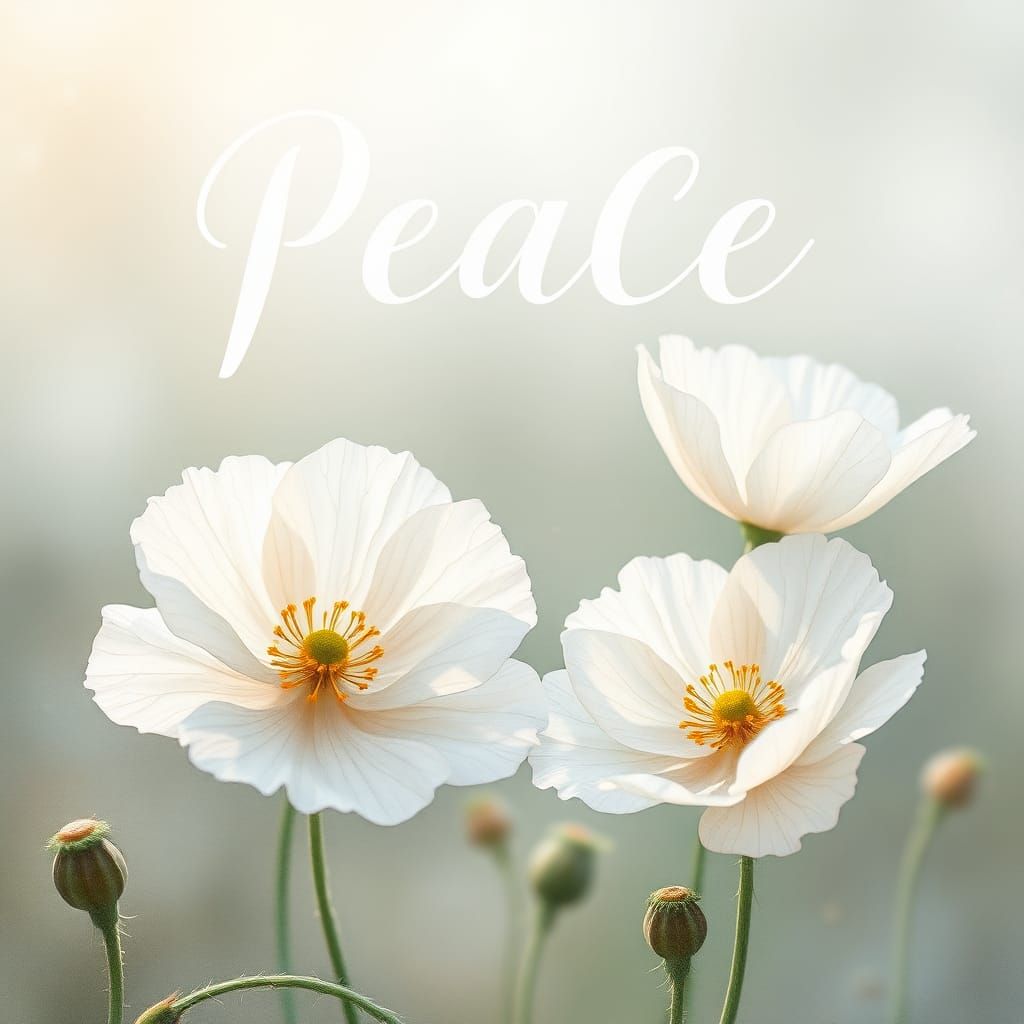 White Poppies and Peace in Watercolour Style