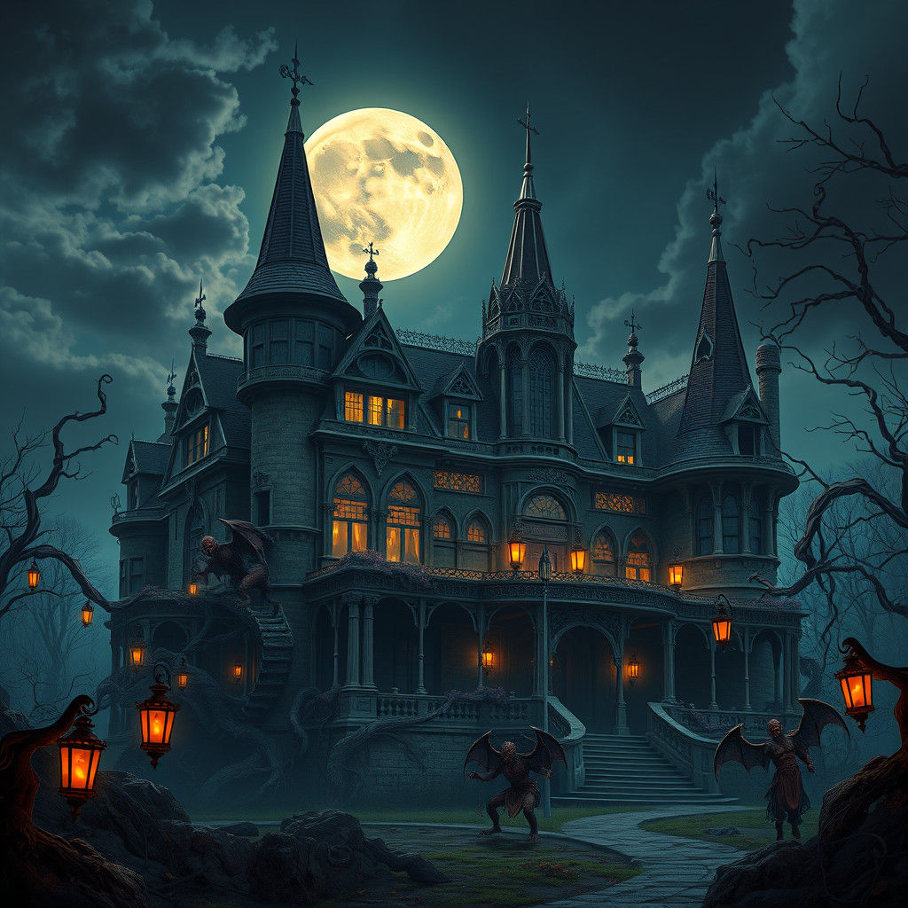 Haunted Mansion Concept Art in Matte Painting Style
