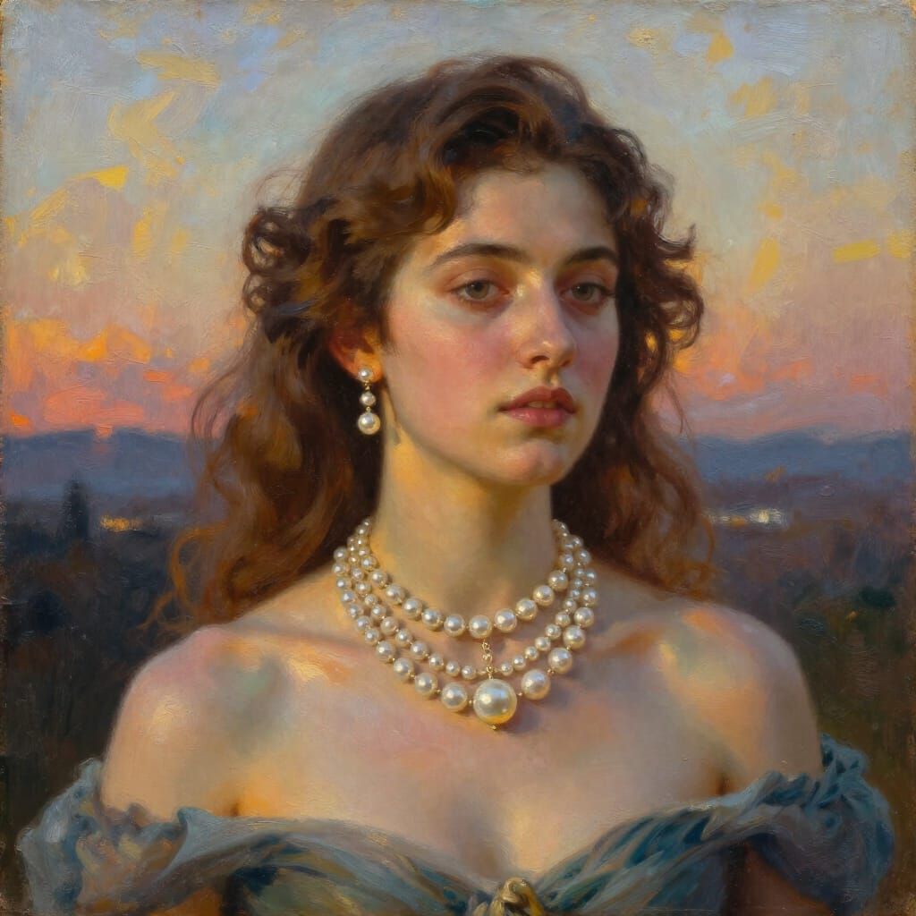 Elegant Young Woman Portrait in Oil Painting Style