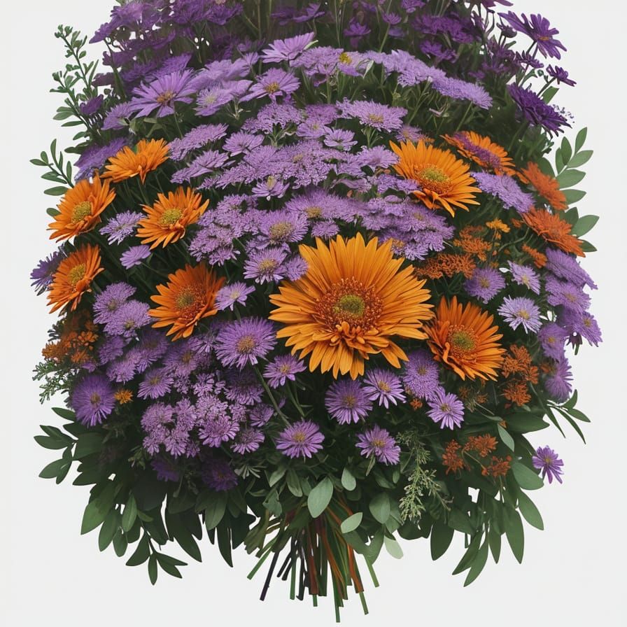 Purple Aster Bouquet in Orange Hues