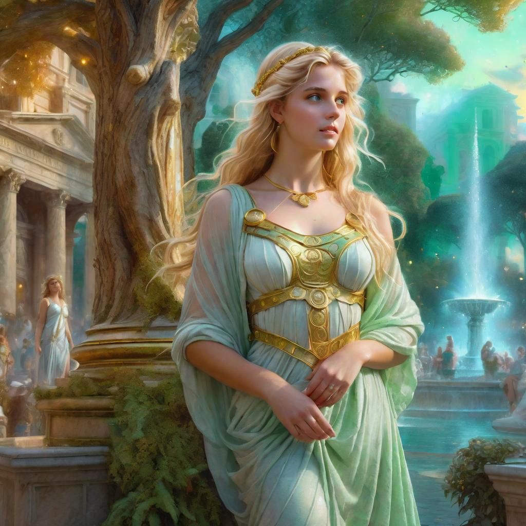 Young Beautiful Women in a Roman palla in a Roman Fantasy Wo...