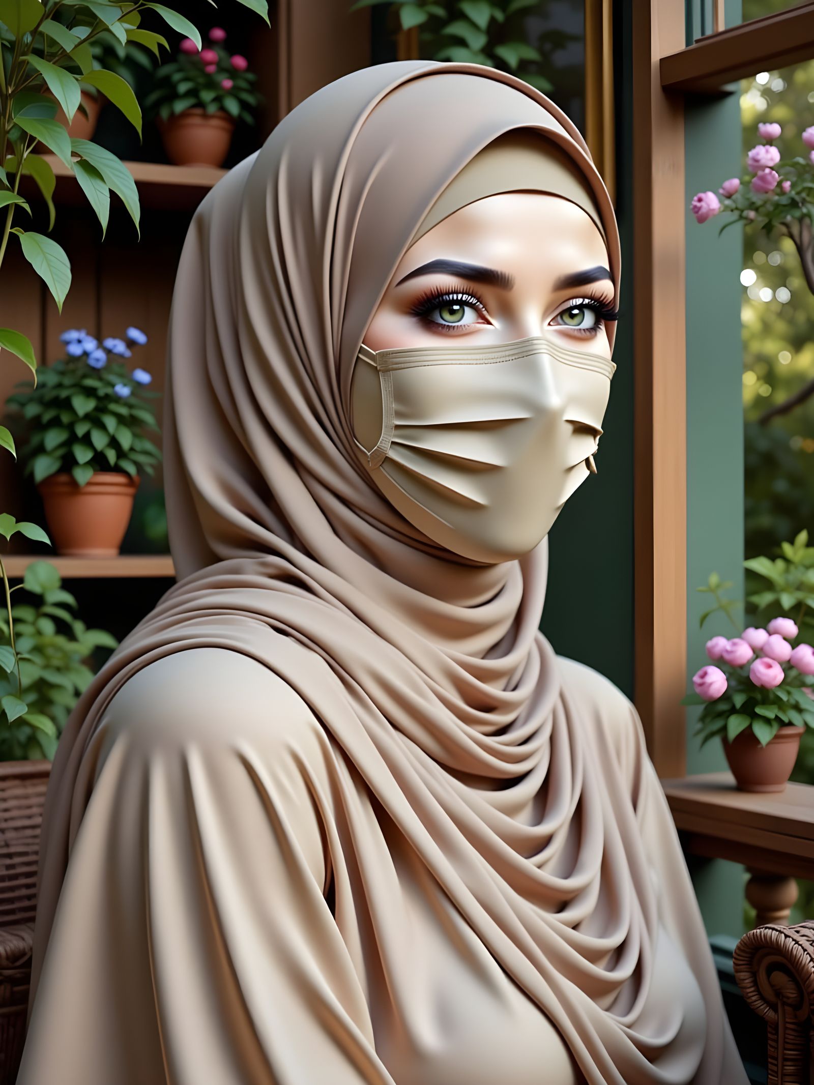 Portrait of Hijabi Woman in Art Nouveau Style