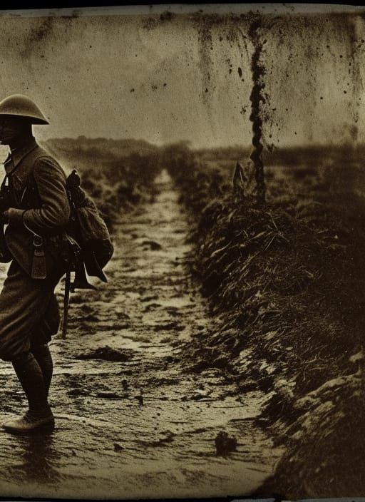 Eerie Ghost Haunts Verdun Battlefield: Sepia Photo