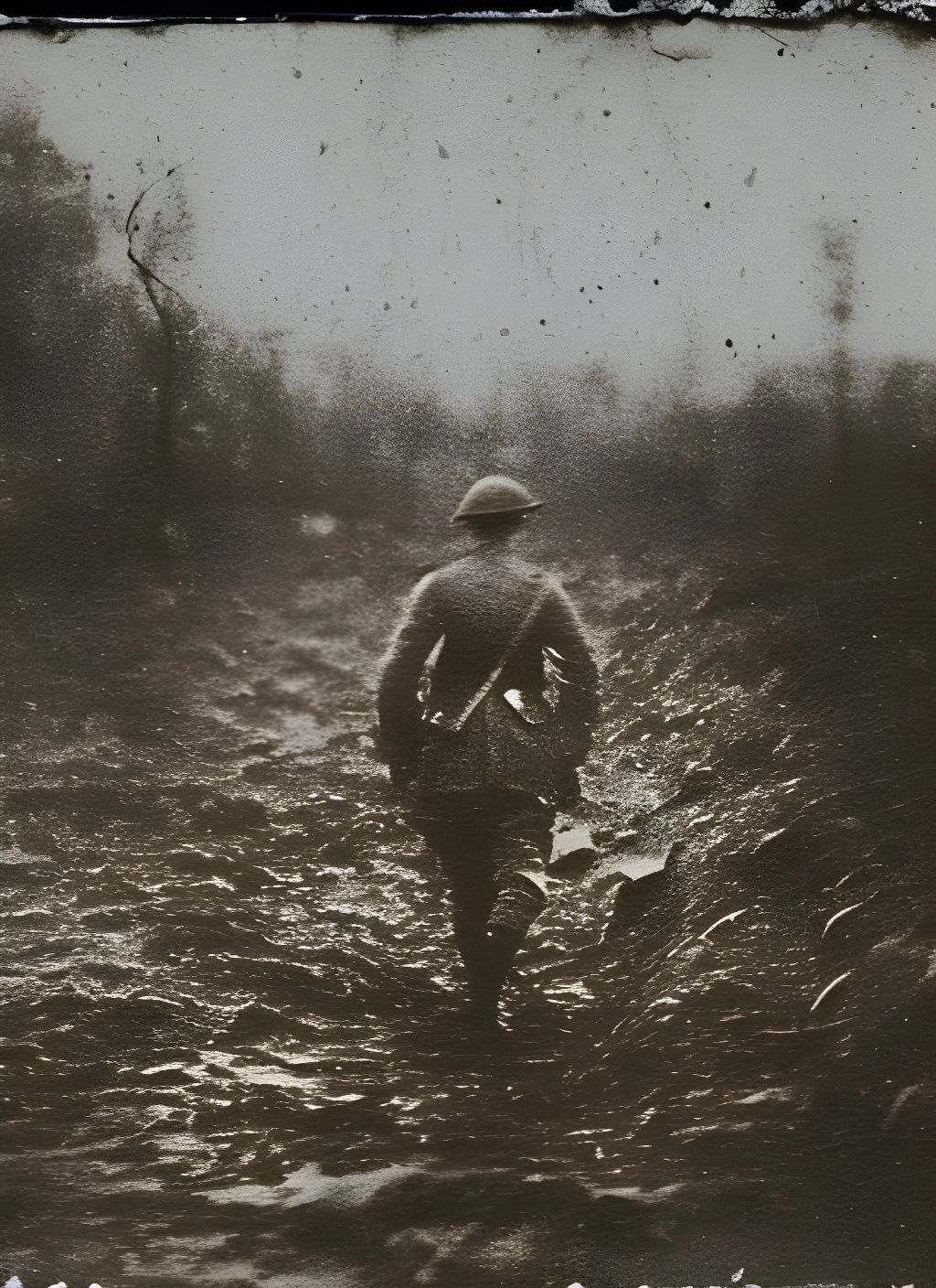 Eerie Ghost Haunts Verdun Battlefield: Sepia Photo