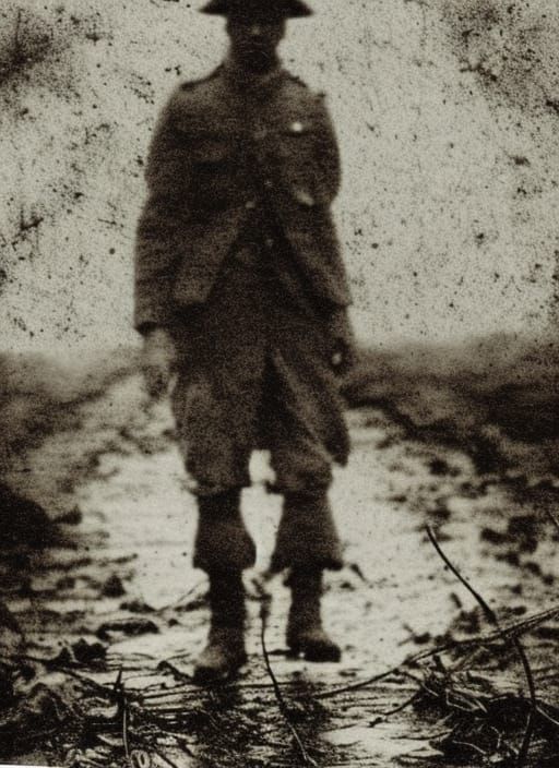 Eerie Ghost Haunts Verdun Battlefield in Sepia