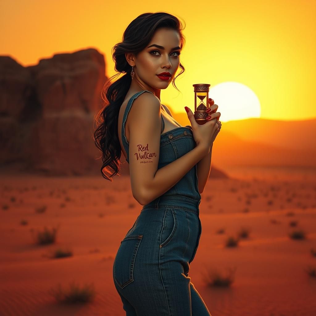 Denim-clad woman with a prominent, curvaceous figure, remini...