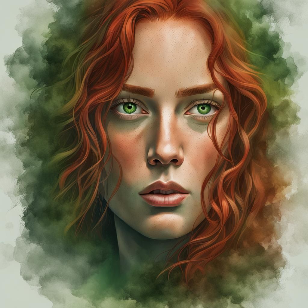 Dreamy Portrait of a Red-Haired Woman
