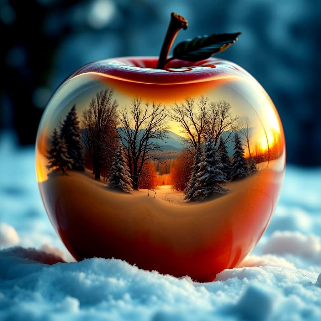 Stunning Glass Apple Winter Wonderland in Cinematic Style