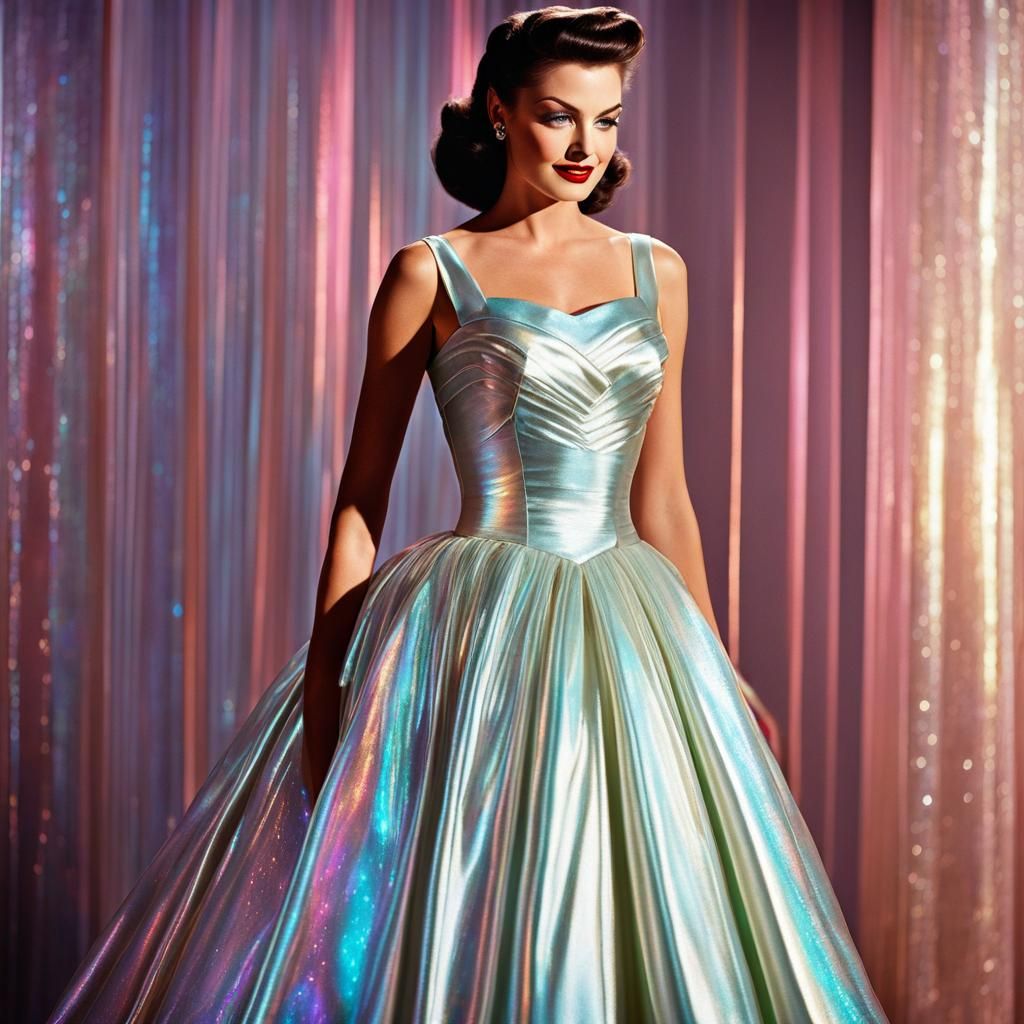 Iridescent Silk Gown in 1950s Retro Style