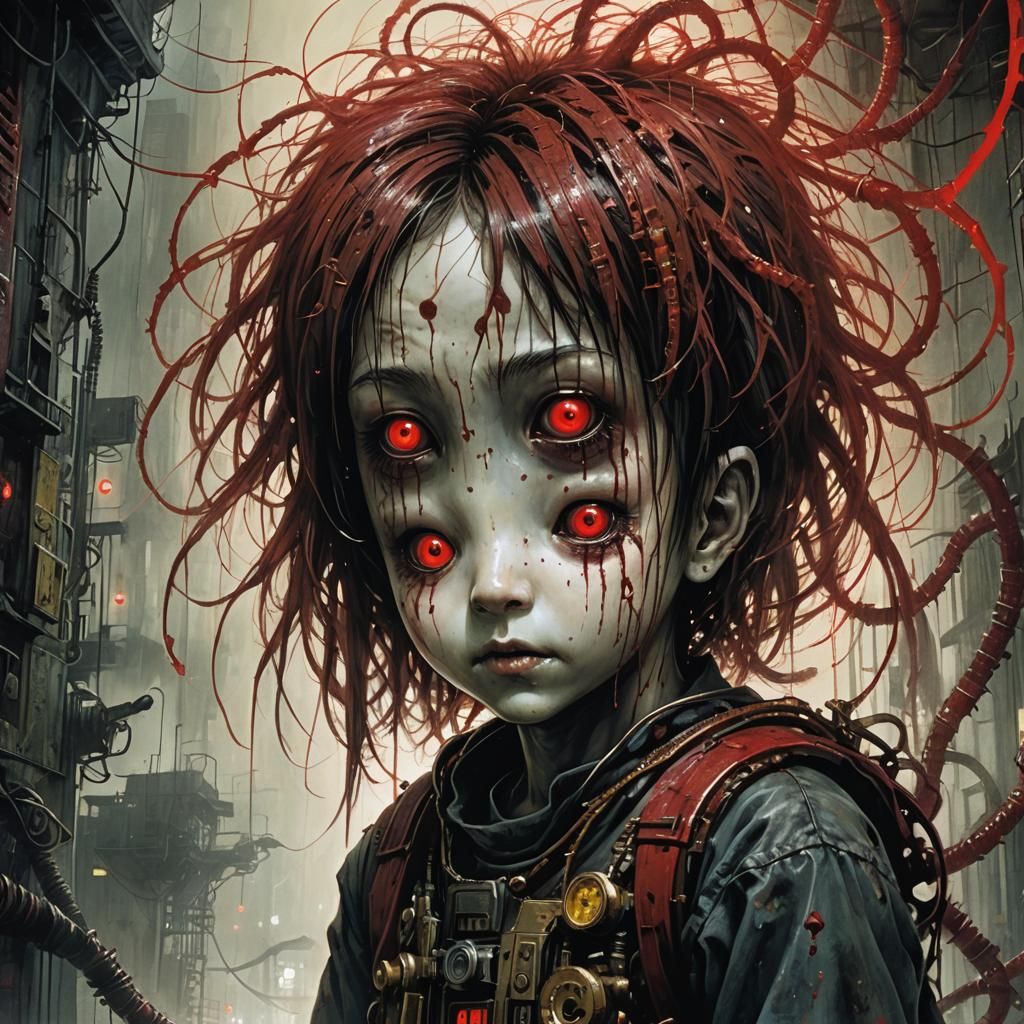 Cyberpunk Eldritch Nightmare Scene with Corroded Biomechanic...