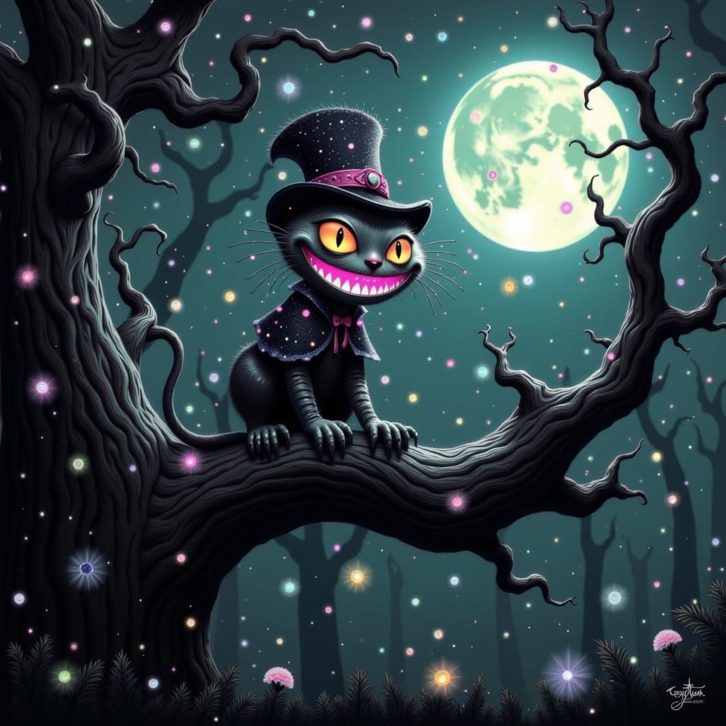 Ethereal Cheshire Cat in Dark Fantasy Style