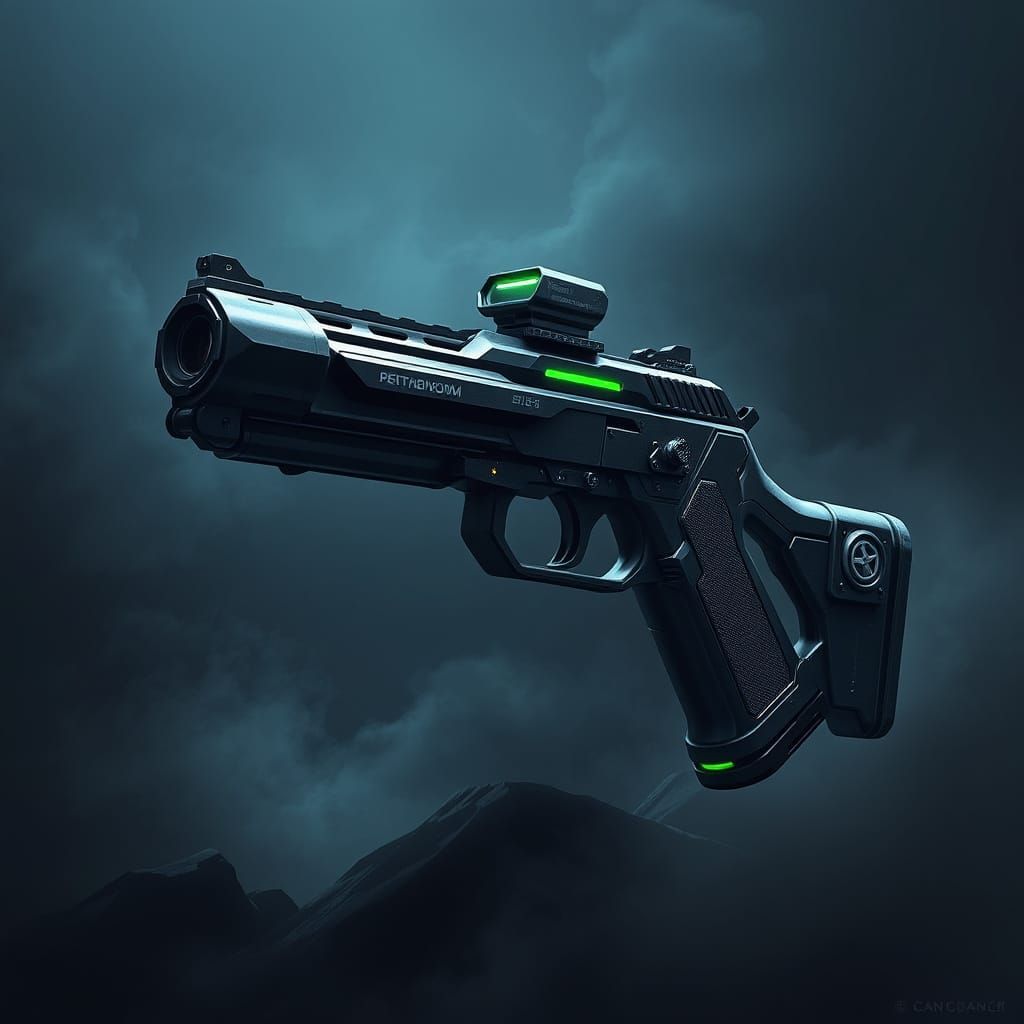 Sleek Futuristic Handgun in Neon-Lit Darkness