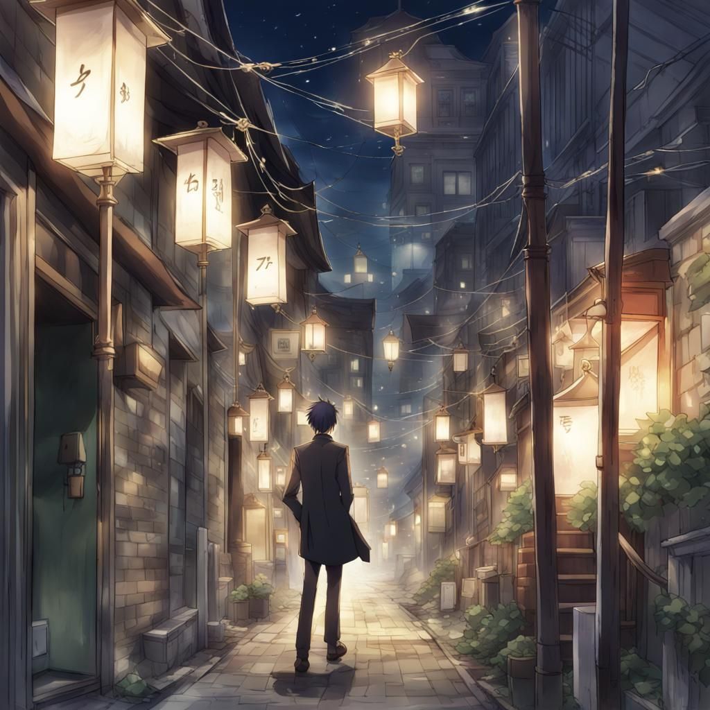 Rich Man Amidst Falling Bills in Anime Style