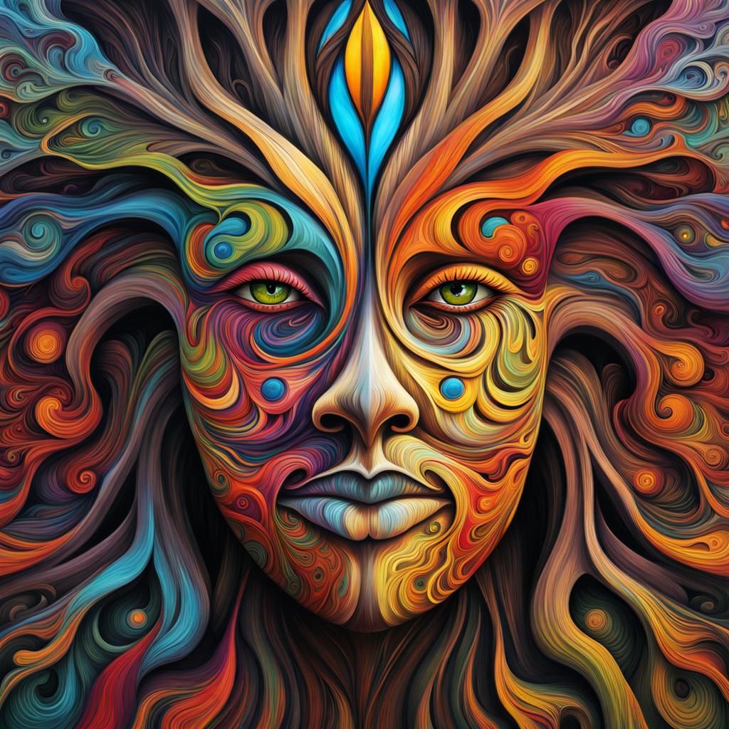 Fractal Face Tree in Autumn Graffiti Art