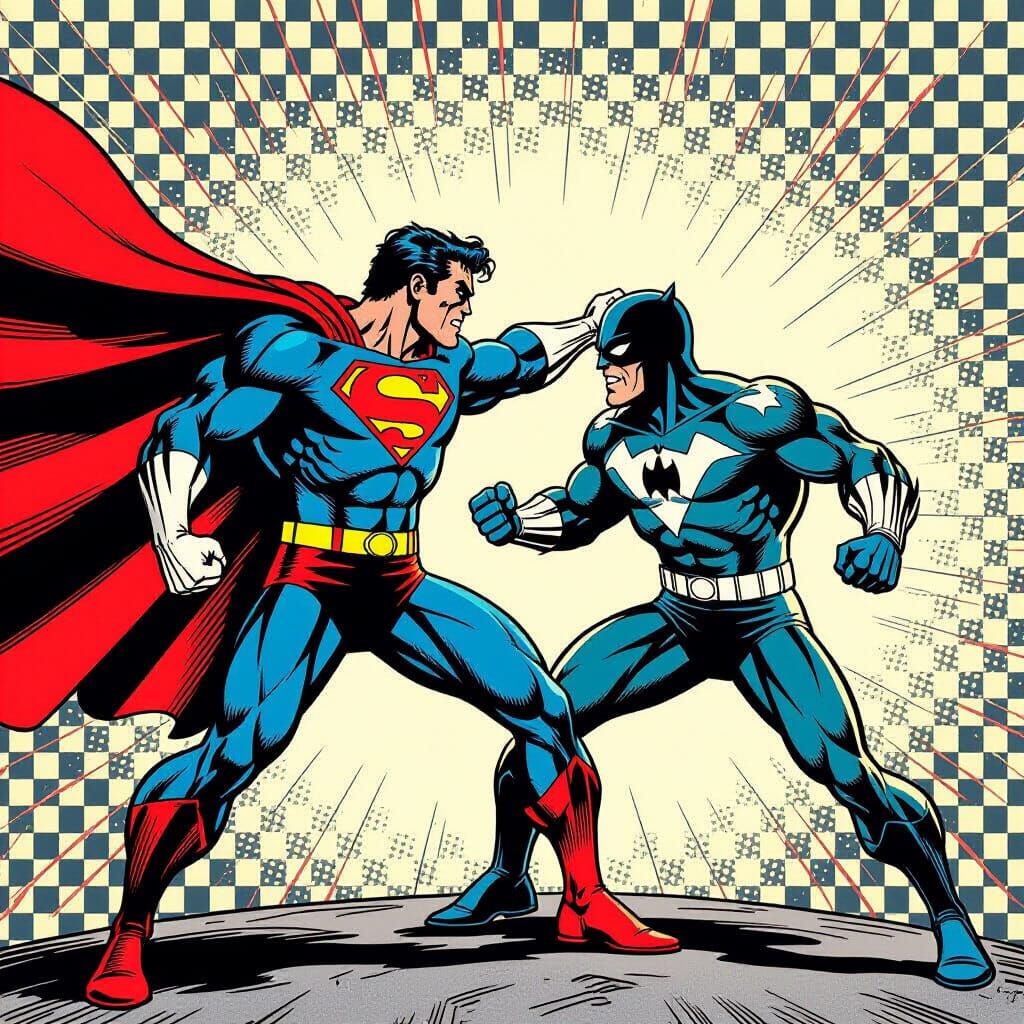 Superhero vs Villain 80s Comic Poster