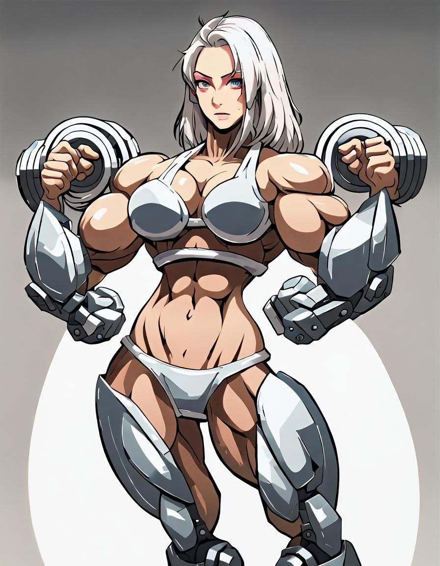 Anime Style Robot Bodybuilder on Battlefield