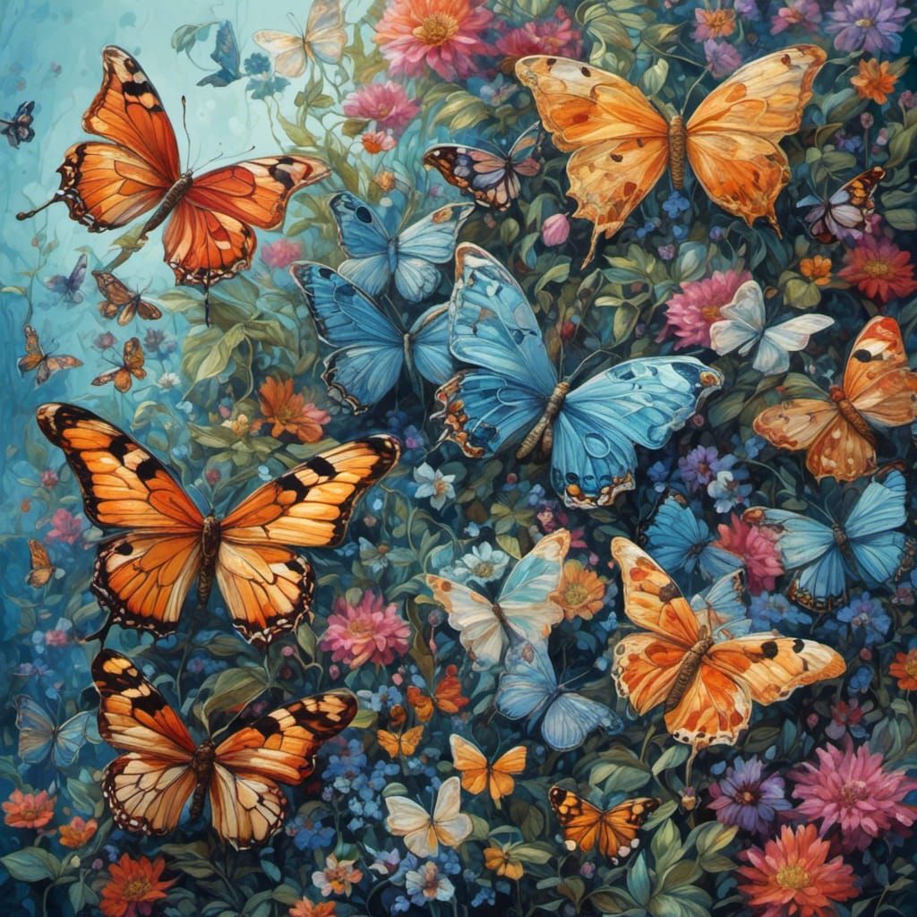 Magical Butterflies Gouache Painting for Wall Art