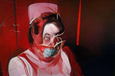 Distorted Red Nurse in Francis Bacon Style