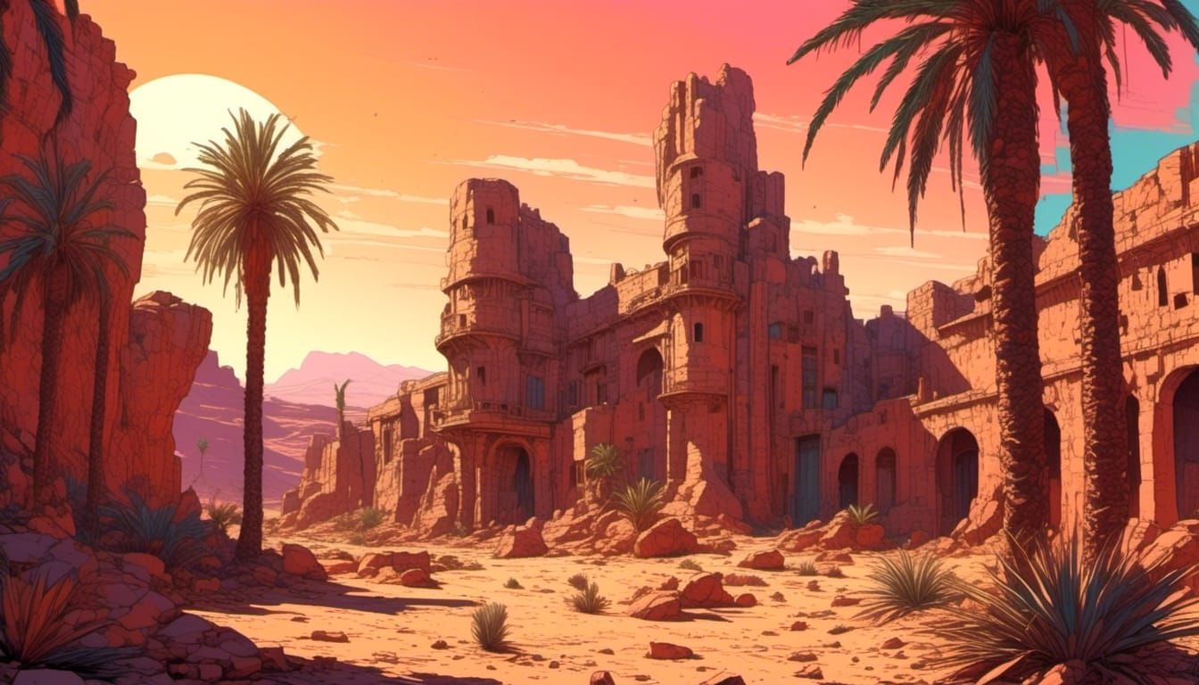 Algerian Oasis Fort in Retro Exotic Style