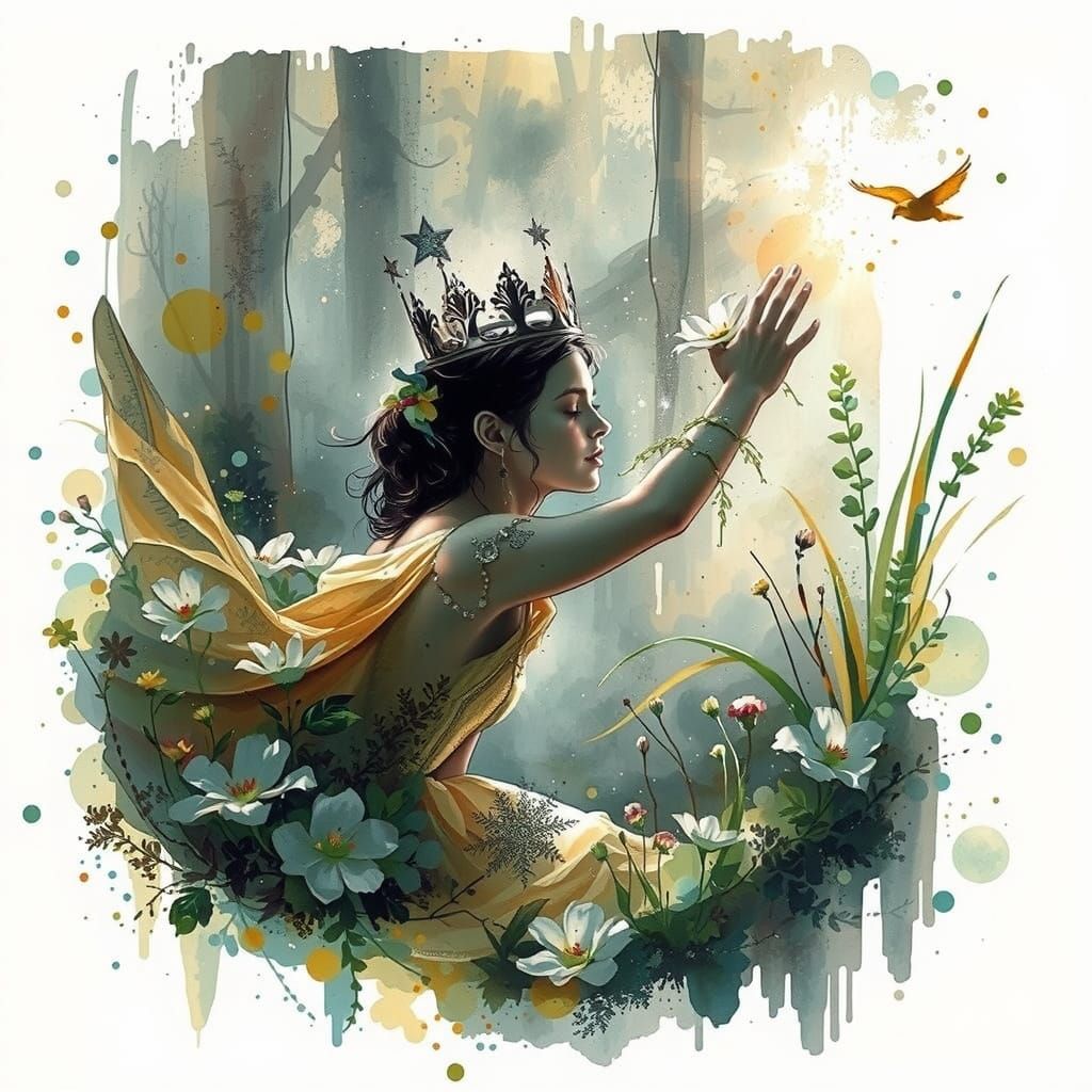 Princess in Vibrant Watercolor Garden