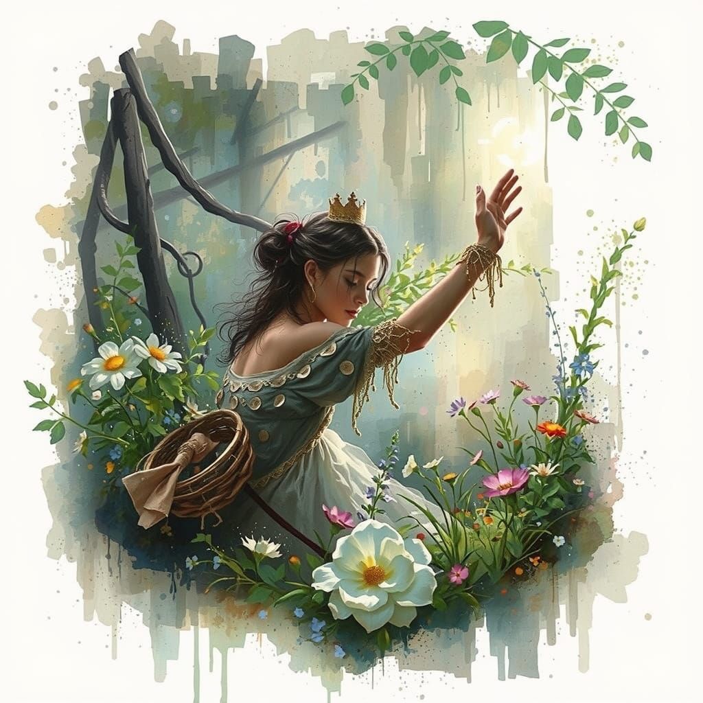 Ethereal Princess in a Vibrant Sunlit Garden