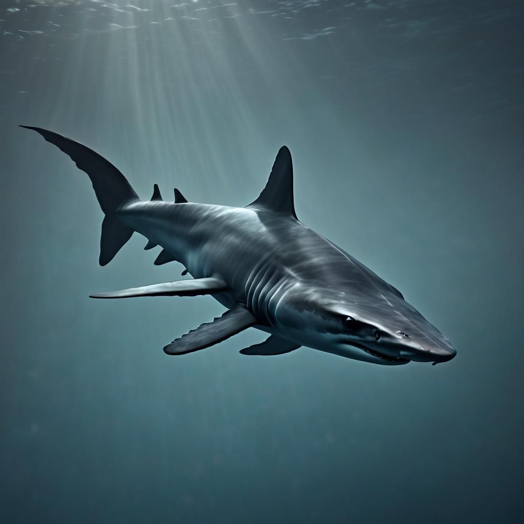 Hammerhead Shark Swimming in Misty Ocean