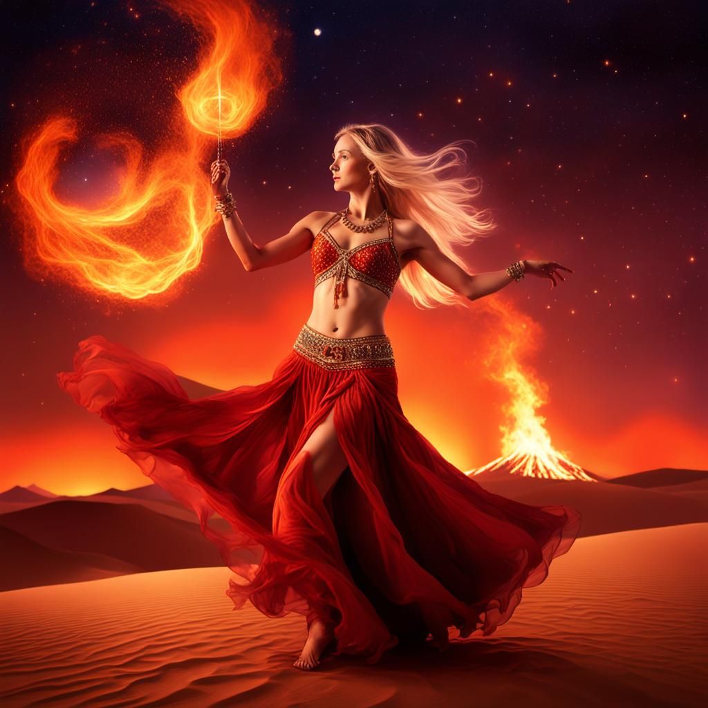 Desert Belly Dancer in Surreal Nightscene, Digital Painting