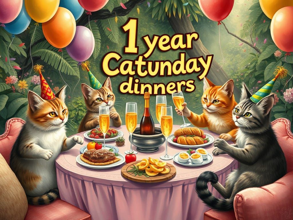 Whimsical Feline Family Celebrates 1 Year of Caturday Dinner...