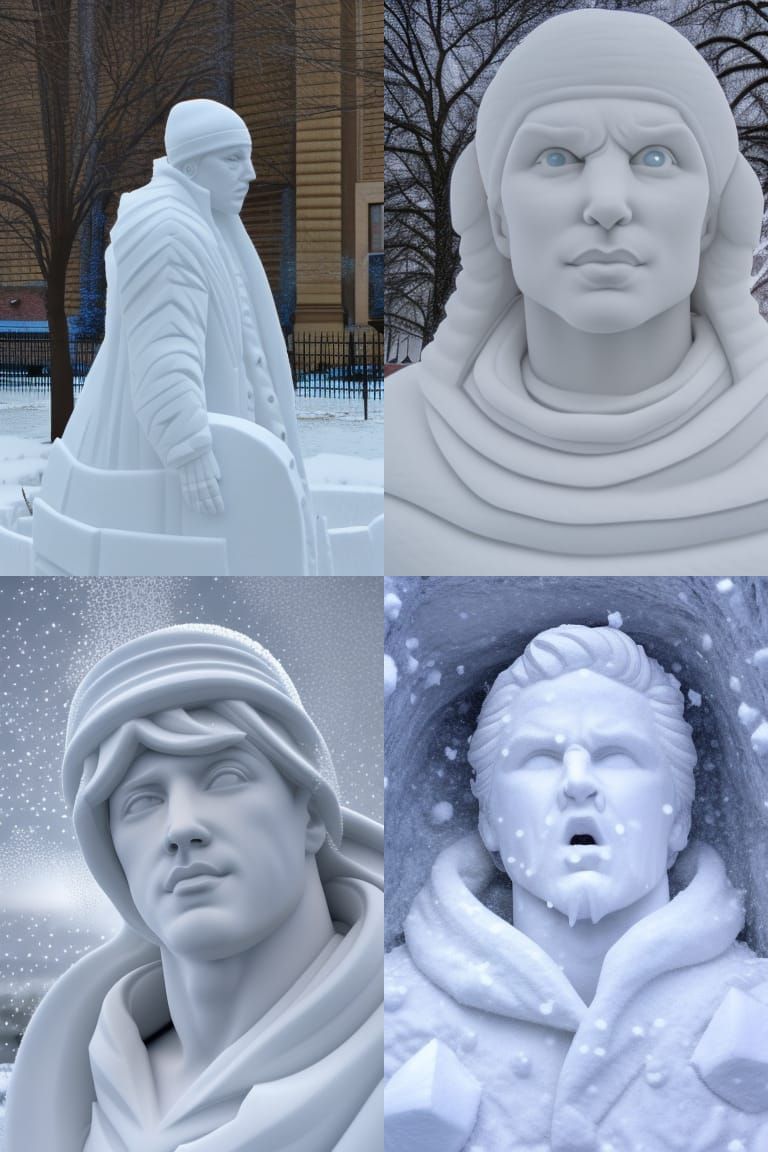 Snow Sculpture of Handsome Man in Renaissance Style