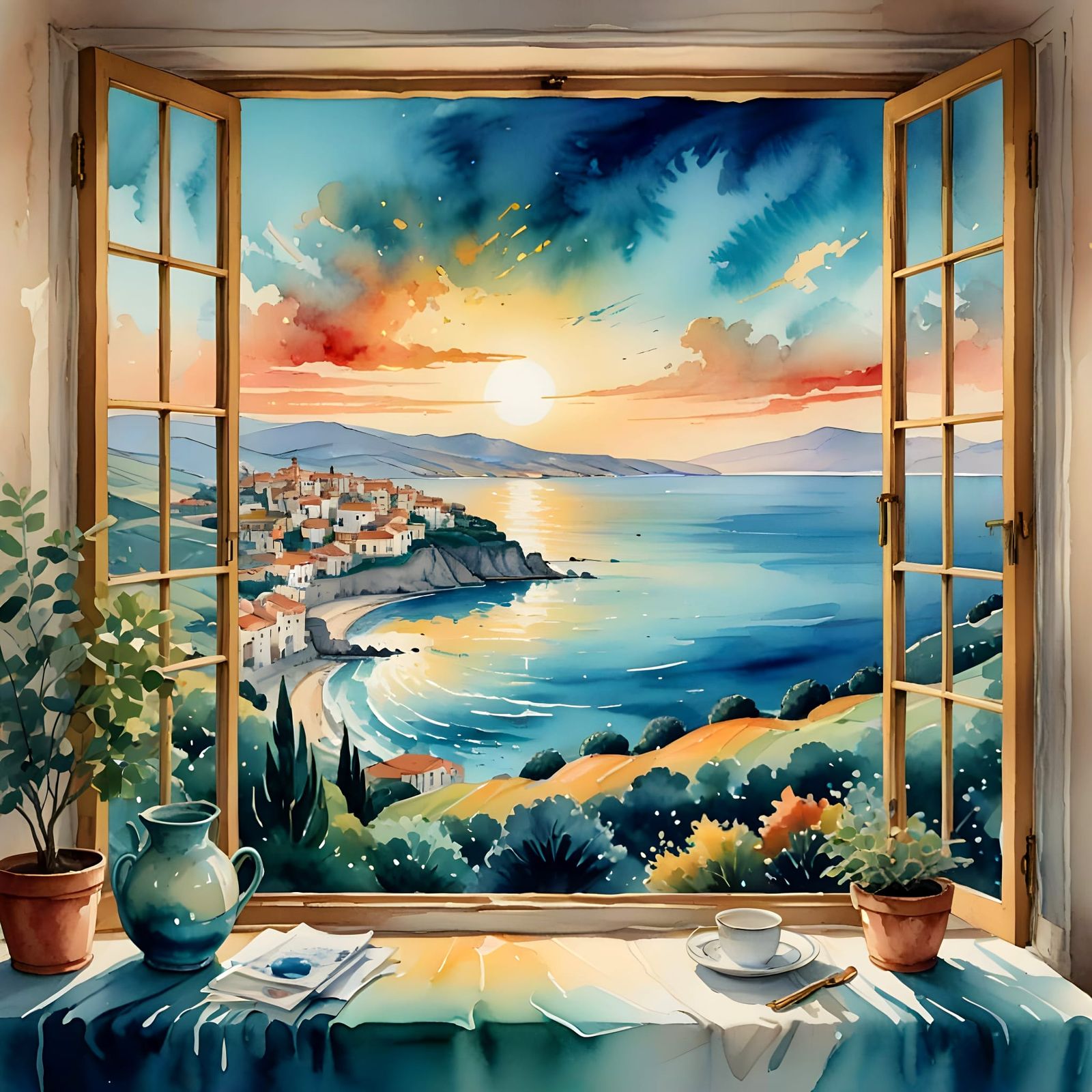 Ethereal Mediterranean View in Vibrant Colors