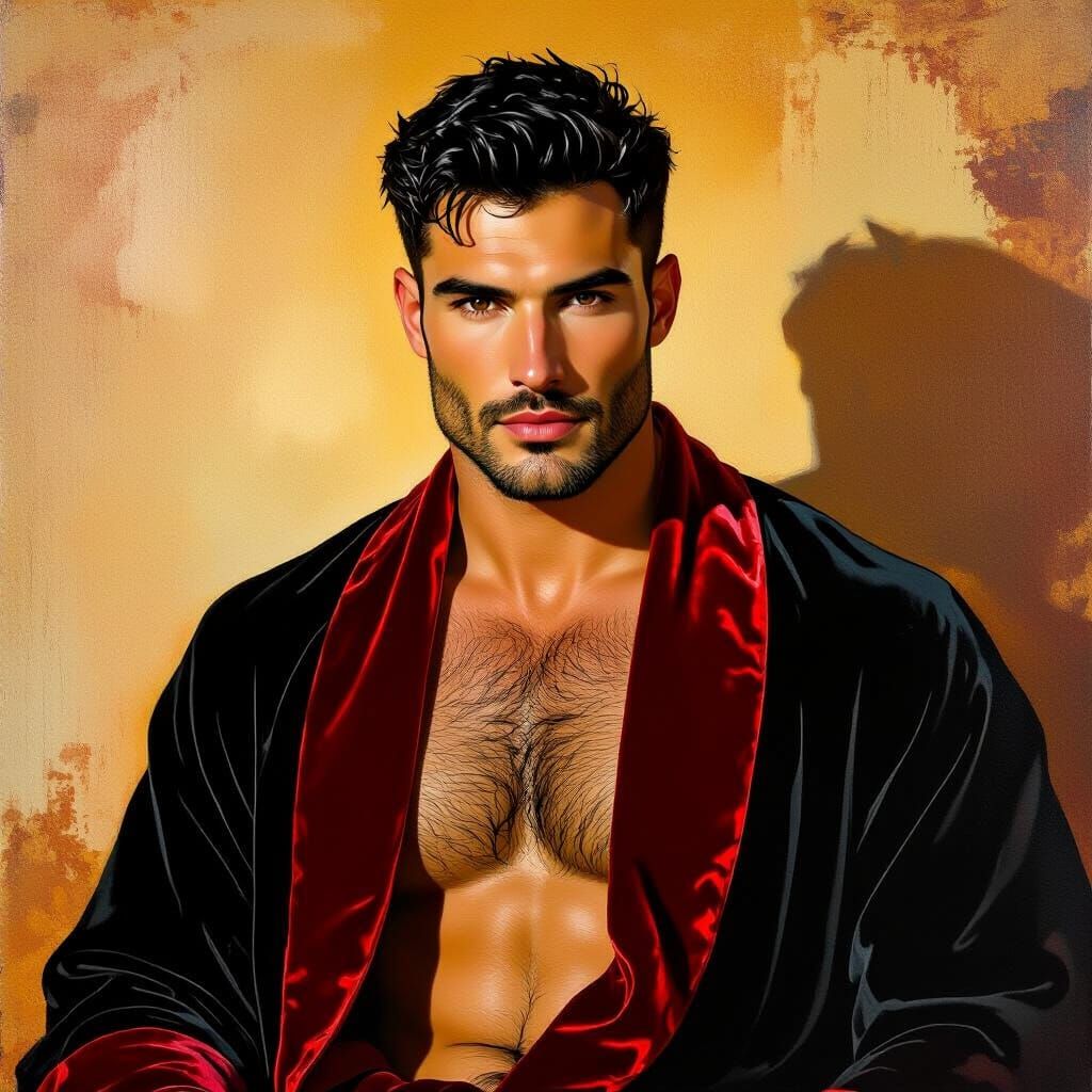 Portrait of Man in Velvet Robe, Impressionist Style