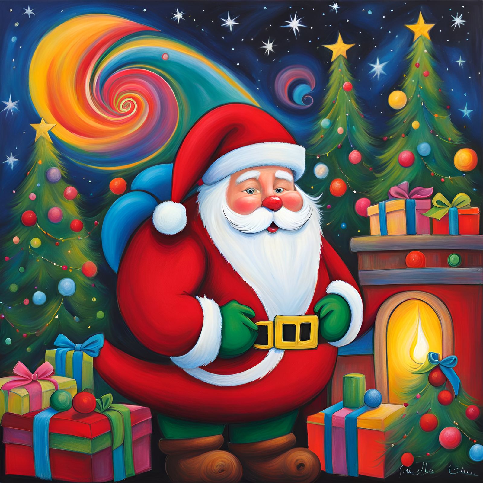 Whimsical Santa Claus in Acrylic Oil Pastel