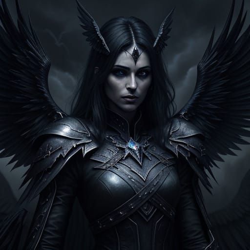 Winged Guardian Protecting Starborn Mage in Dark Fantasy Art