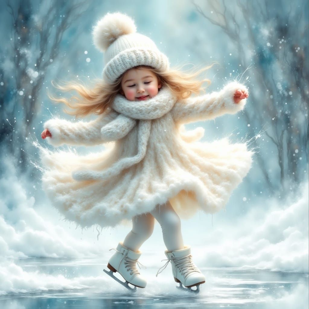 <lora:Alcohol Ink Grunge:1.0> A whimsical and serene illustration features a young 3-year-old Caucasian little girl grac...