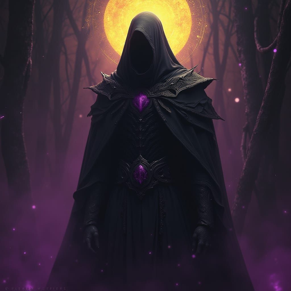 Mysterious Dark Figure in a Haunting Art Nouveau Landscape