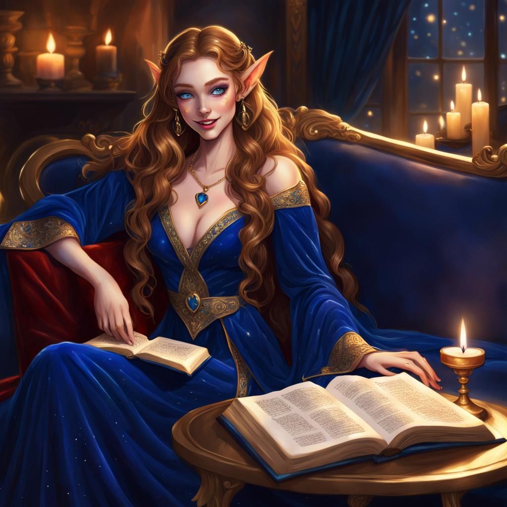 Fae Woman Reading by Candlelight