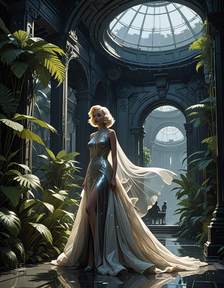 Marilyn Monroe Dances Amidst Lush Tropical Flora