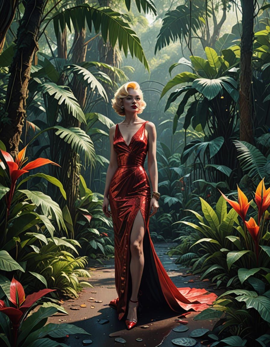 Marilyn Monroe Dances in a Lush Jungle Oasis